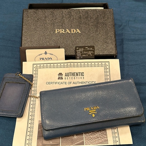 BEAUTIFUL COBALT BLUE PRADA VITELLO DOUBLE LONG WALLET W COA BOX AND CARDS INCL. - Picture 1 of 13